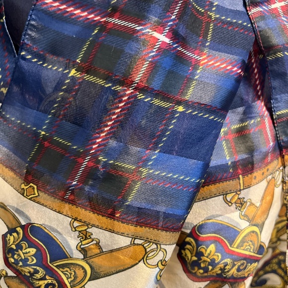 Italian made :equestrian style scarf. Very pretty: blues and golds 62” Lx14” w - Picture 7 of 10